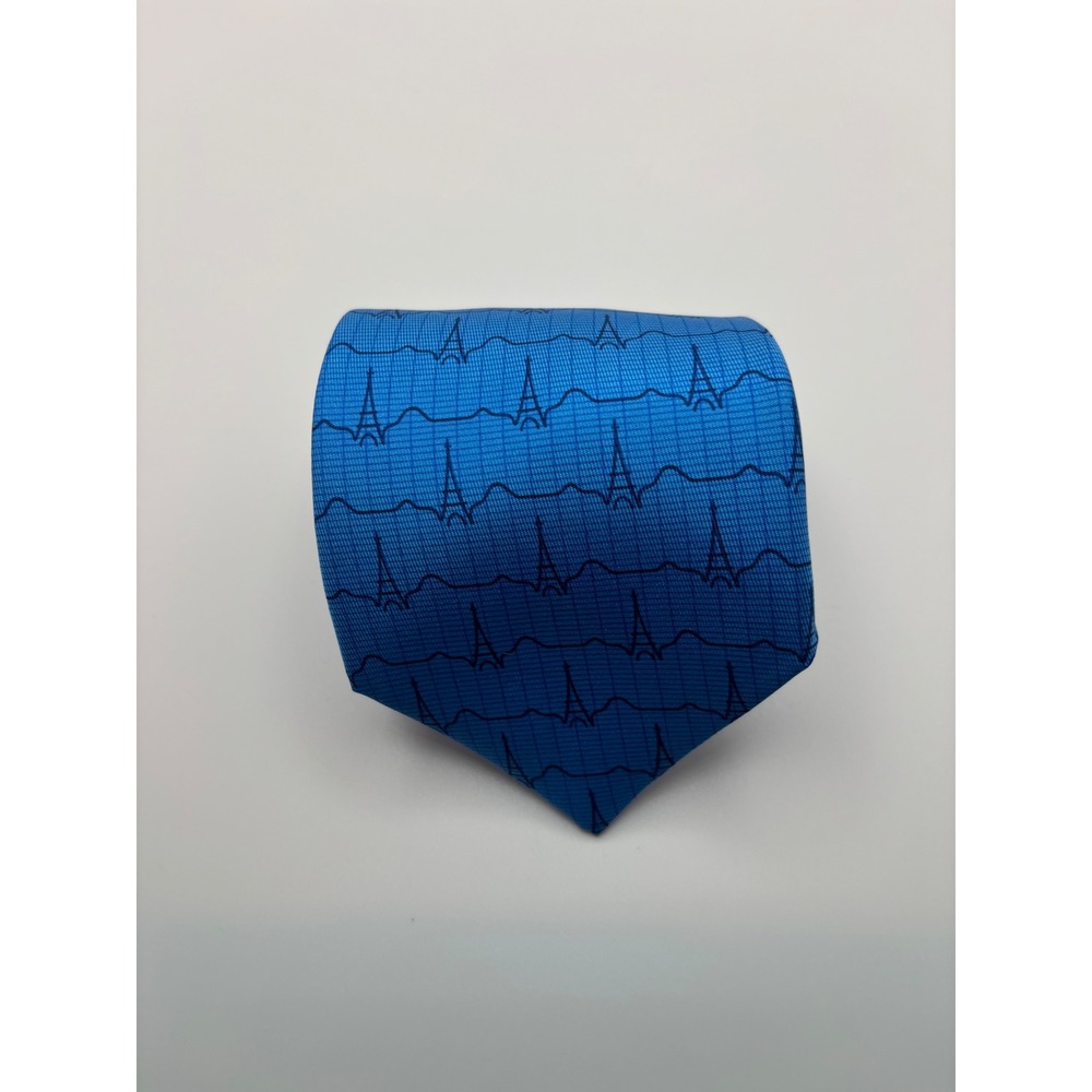 Hermes Silk Tie Blue Eiffel Tower EKG Heartbeat EuroPCR 2006 Limited Edition